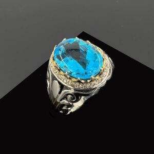 Mavi Topaz Pırlanta Yüzük (Gümüş) 6A+