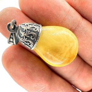 Kehribar Kolye Ucu Gümüş