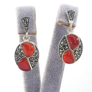 Kırmızı Akik Markazit Küpe (Gümüş)