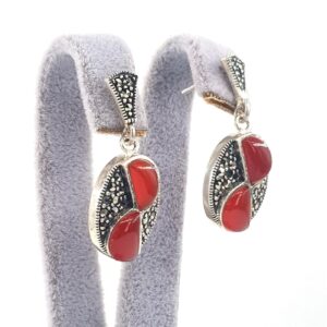 Alternative view of Kırmızı Akik Markazit Küpe (Gümüş)