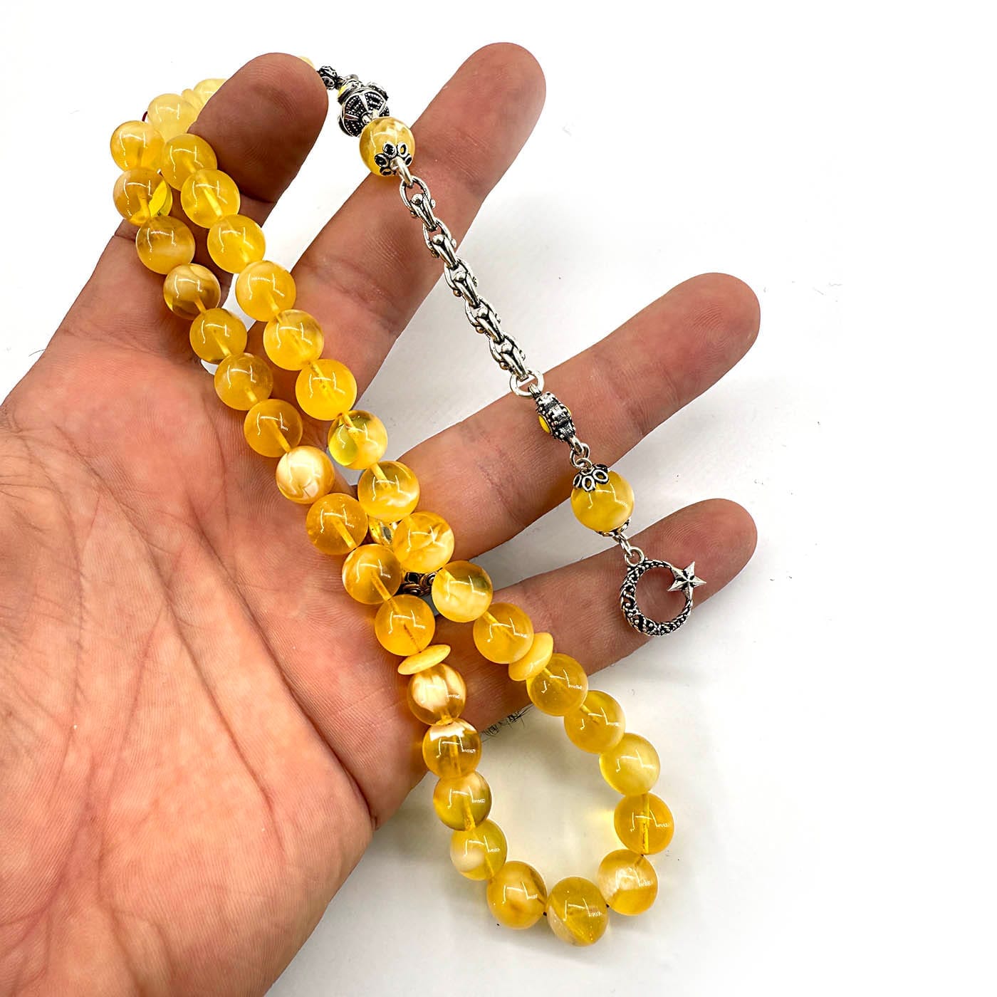 Damla Kehribar Tesbih (Gümüş)